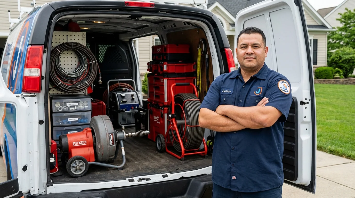 Professional drain cleaning equipment and Johns Plumbing LLC plumber in Woodlyn