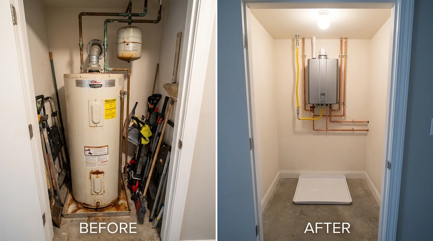Tank water heater versus wall-mounted tankless unit comparison for Woodlyn, PA homeowners