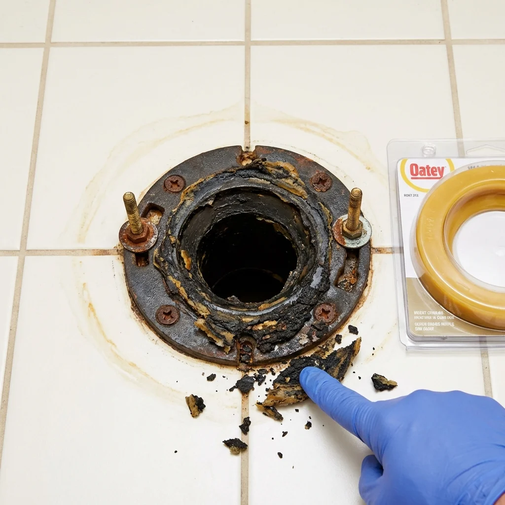 Failed wax ring showing water seepage at the base of a toilet in a Woodlyn, PA home
