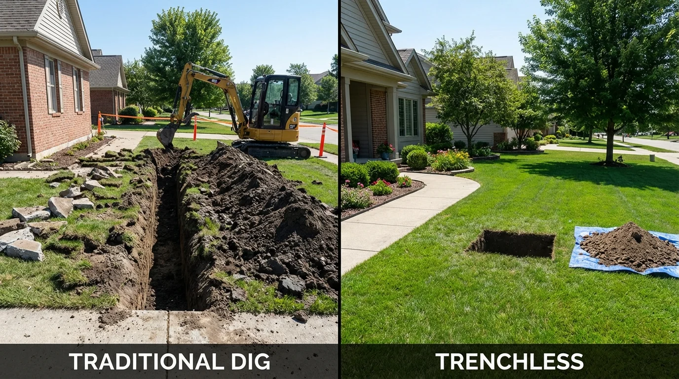 Trenchless sewer repair with minimal yard damage versus traditional excavation in Woodlyn, PA